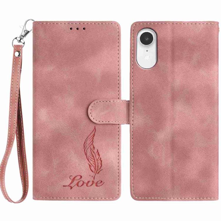 Skin Feel Embossed Feather Leather Phone Case