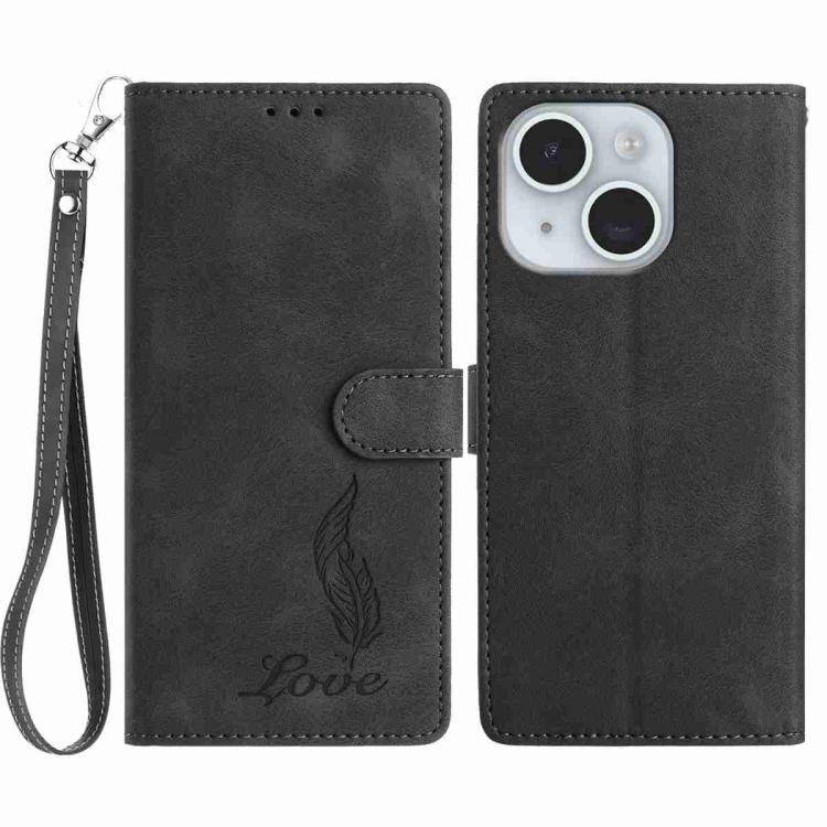 Skin Feel Embossed Feather Leather Phone Case, For iPhone 15 Pro Max, For iPhone 15 Pro, For iPhone 15 Plus