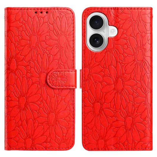 Daisy Embossed Leather Phone Case, For iPhone 16, For iPhone 15 Pro Max