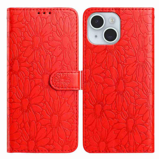 Daisy Embossed Leather Phone Case, For iPhone 15, For iPhone 14 Plus