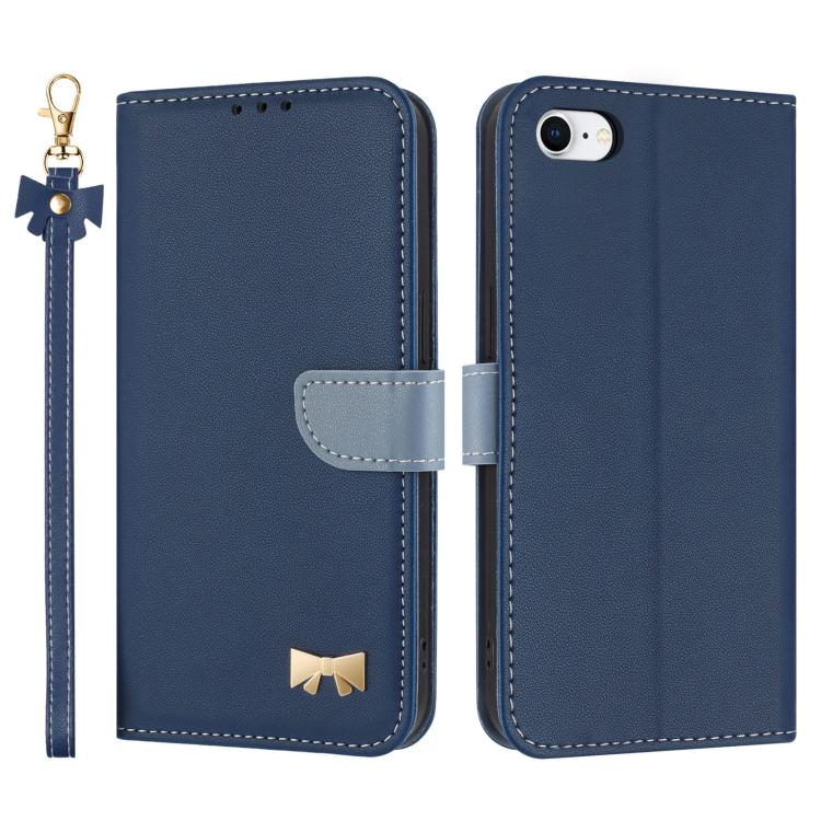 Metal Bow Leather Phone Case with Hand Strap, For iPhone 7 / 8 / SE 2022, For iPhone 13 Pro Max, For iPhone 13 Pro, For iPhone 12 / 12 Pro