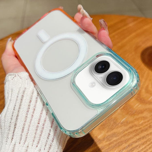 Contrast Color Gradient Transparent MagSafe Phone Case, For iPhone 16 Plus, For iPhone 16, For iPhone 15 Pro Max, For iPhone 15 Pro, For iPhone 15 Plus, For iPhone 15