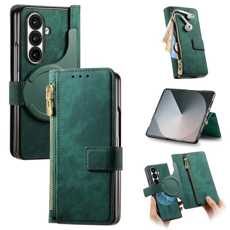 Retro MagSafe Magnetic Zipper Wallet Leather Phone Case