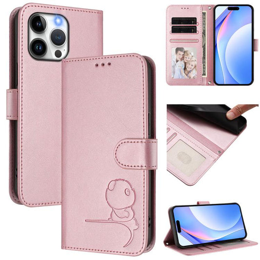 Litter Panda Embossing RFID Leather Phone Case with Lanyard, For iPhone 14 Pro Max, For iPhone SE 2022 / 2020 / 8 / 7, For iPhone 13 Pro Max, For iPhone 13 Pro