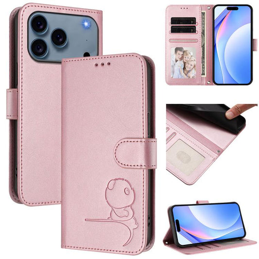 Litter Panda Embossing RFID Leather Phone Case with Lanyard, For iPhone 17 Pro Max, For iPhone 17 Pro, For iPhone 17, For iPhone 17 Air