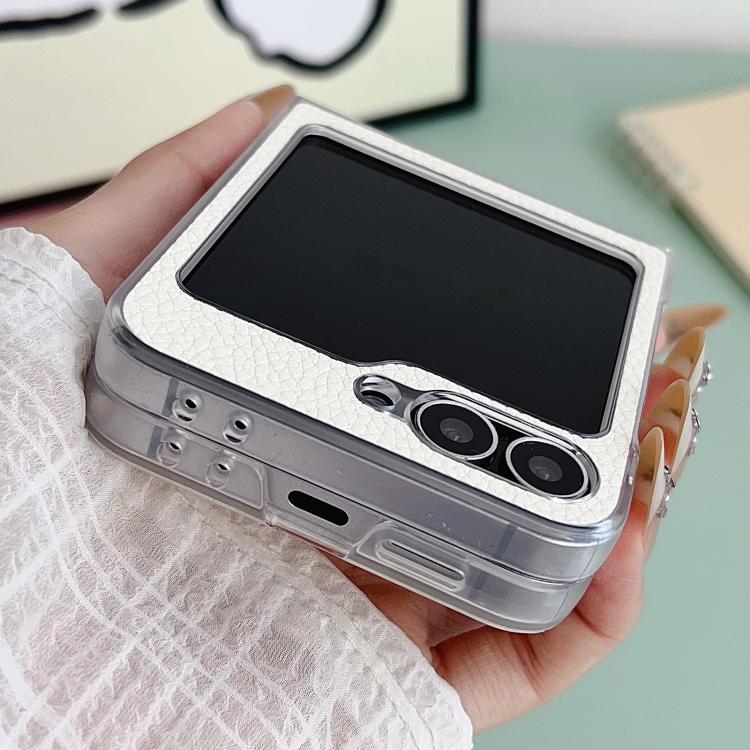 Litchi Texture Leather Clear Jelly PC Phone Case