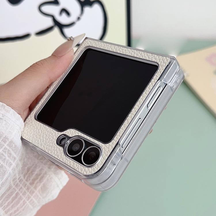 Litchi Texture Leather Clear Jelly PC Phone Case