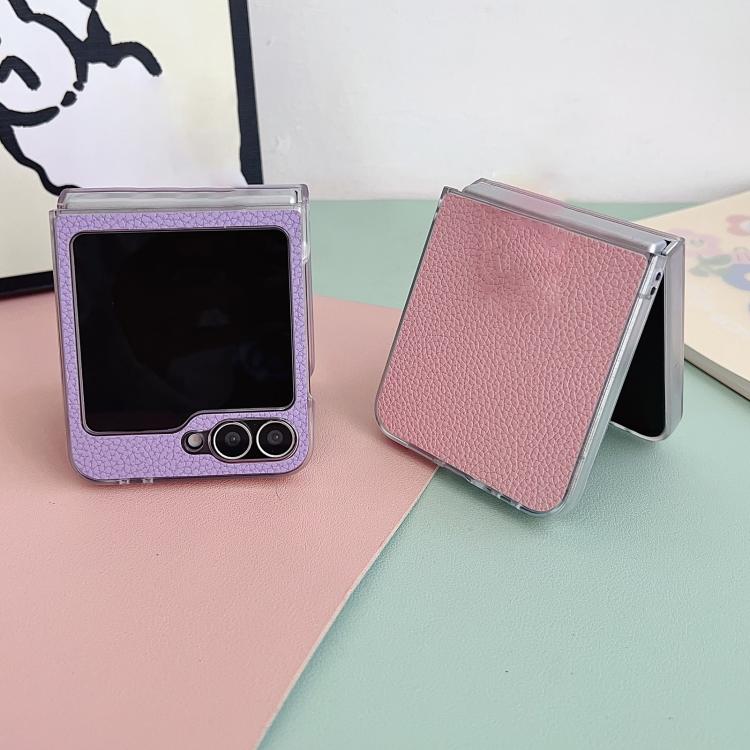 Litchi Texture Leather Clear Jelly PC Phone Case