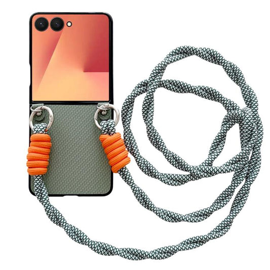 Woven Texture Phone Case With Colorful Lanyard