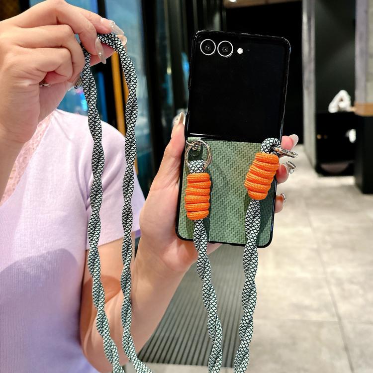 Woven Texture Phone Case With Colorful Lanyard