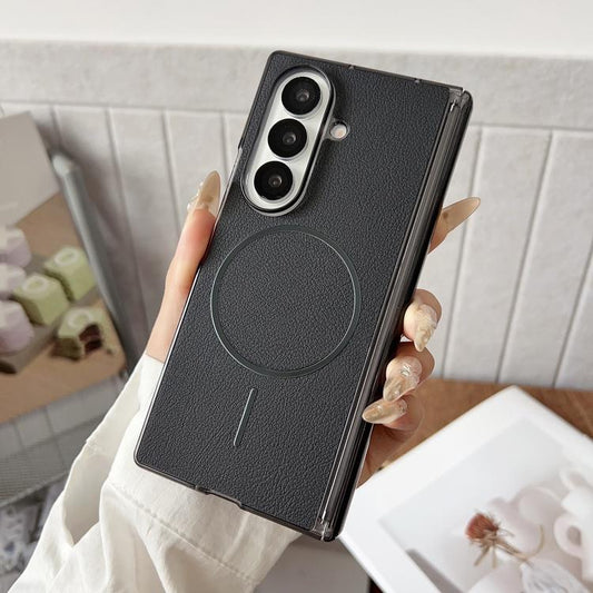 Folding Shaft Magsafe Plain Leather Phone Case