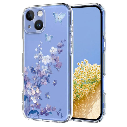 Flower Pattern Painted TPU Phone Case, For iPhone 15, For iPhone 14 Plus, For iPhone 14 / 13, For iPhone 14 Pro