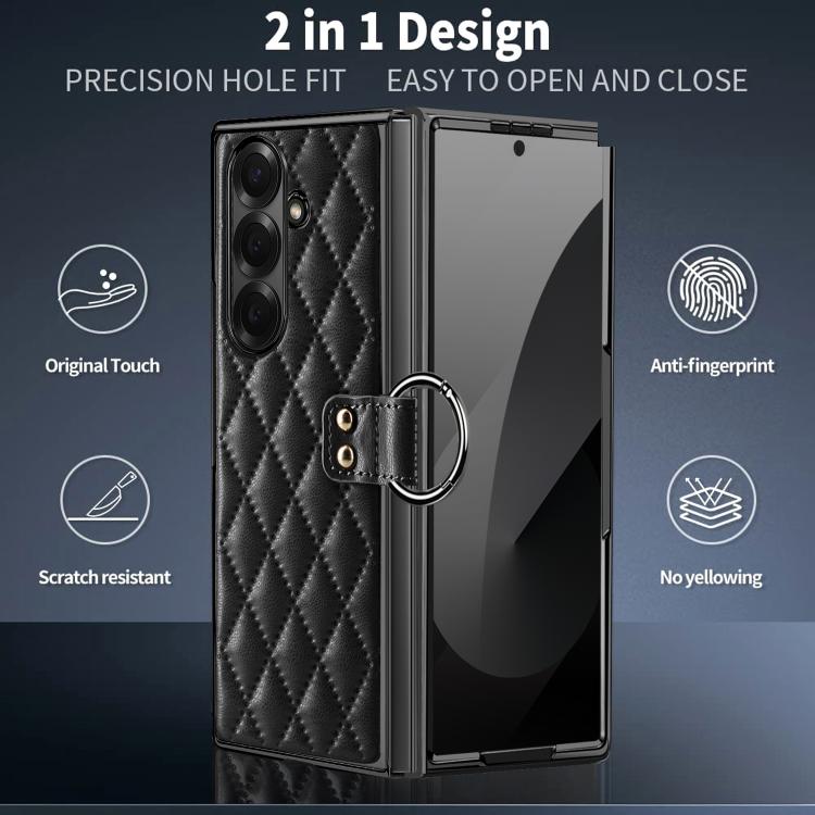 VIETAO Diamond Pattern Metal Ring PU Leather Phone Case