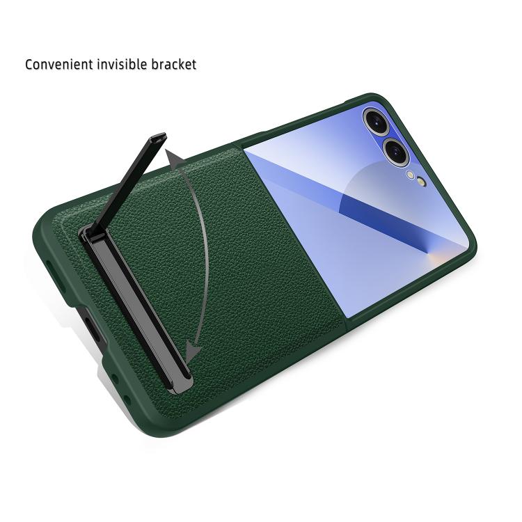 Integrated Invisible Bracket Litchi Skin Pasting Phone Case