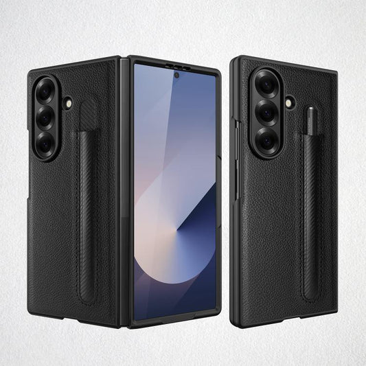 Integrated Litchi Skin Phone Case With Pen Slot, Without Pen