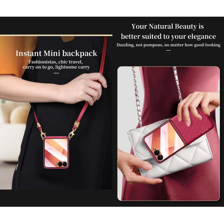 SULADA Elegant Rhombic Texture Folding Phone Case with Lanyard