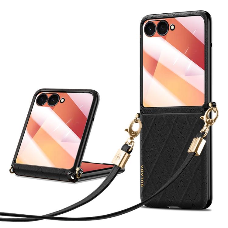 SULADA Elegant Rhombic Texture Folding Phone Case with Lanyard