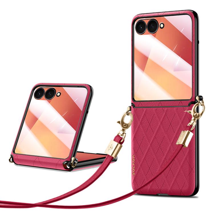 SULADA Elegant Rhombic Texture Folding Phone Case with Lanyard