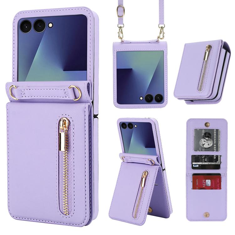 Zipper Wallet Card Slot Leather Phone Case with Crossbody Strap