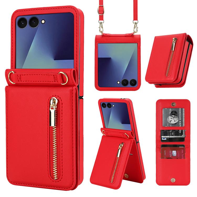 Zipper Wallet Card Slot Leather Phone Case with Crossbody Strap