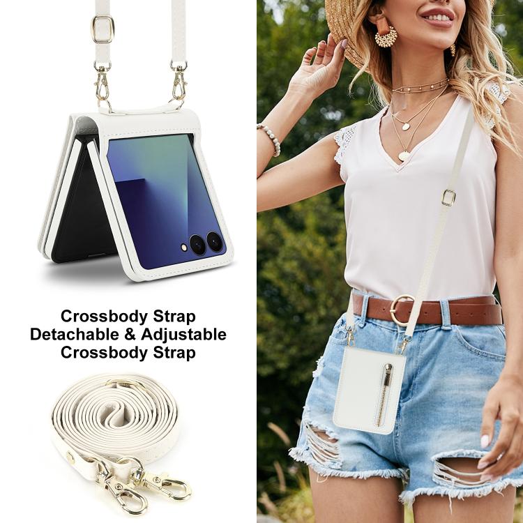 Zipper Wallet Card Slot Leather Phone Case with Crossbody Strap