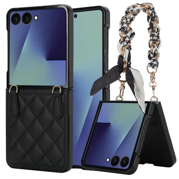Rhombic Leather Phone Case with Scarf / Bracelet