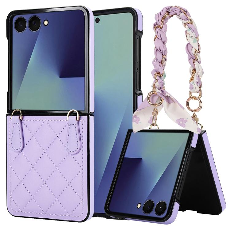 Rhombic Leather Phone Case with Scarf / Bracelet