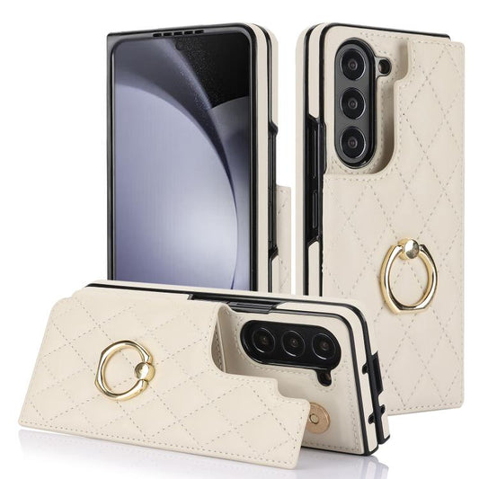 Rhombic Texture Ring Double Buckle Leather Phone Case