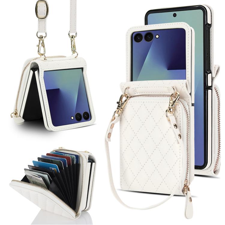 Large Zipper Card Slot Leather Phone Case with Crossbody Strap