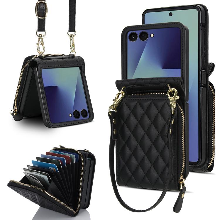 Large Zipper Card Slot Leather Phone Case with Crossbody Strap