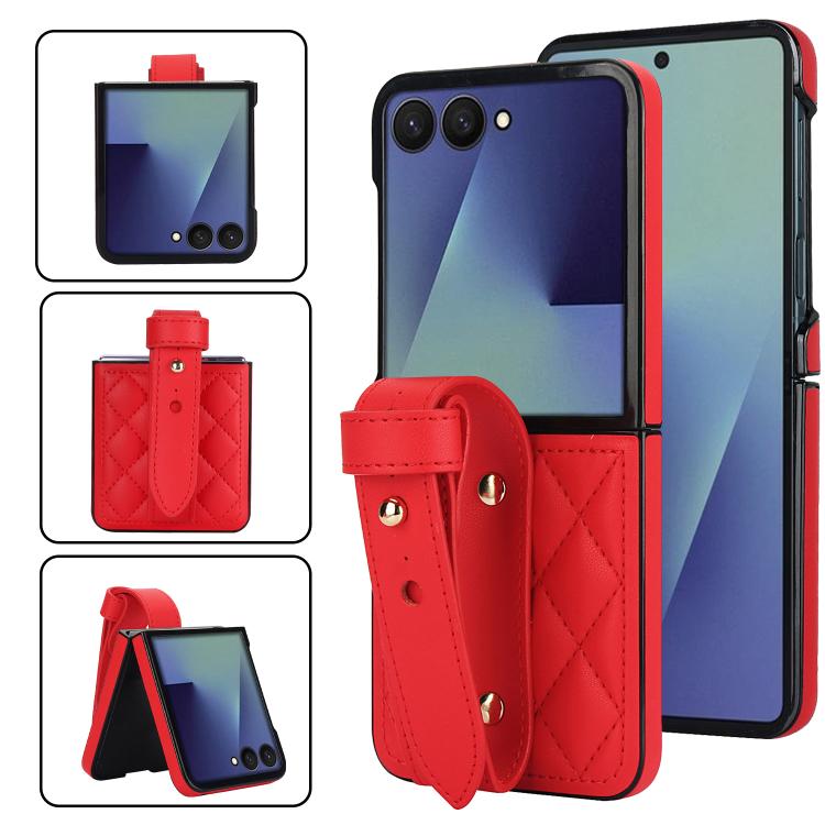 Rhombic Texture Wristband PU Phone Case