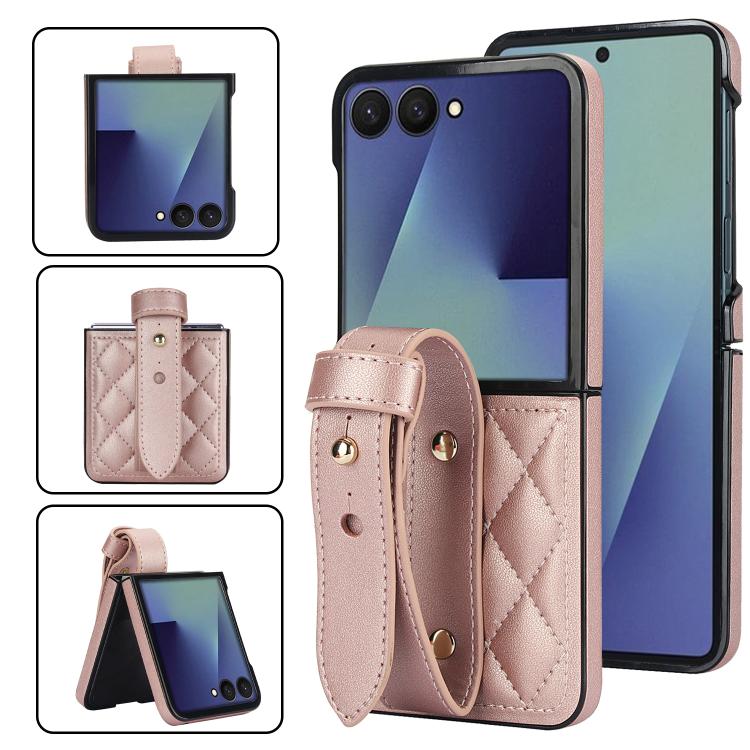 Rhombic Texture Wristband PU Phone Case