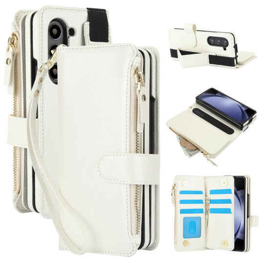 Solid Color Wristband Wallet Folding Leather Phone Case with Lanyard