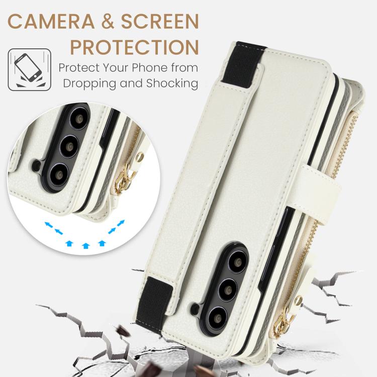 Solid Color Wristband Wallet Folding Leather Phone Case with Lanyard