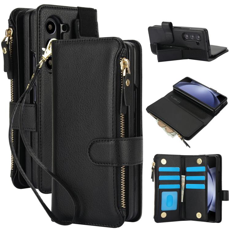 Solid Color Wristband Wallet Folding Leather Phone Case with Lanyard