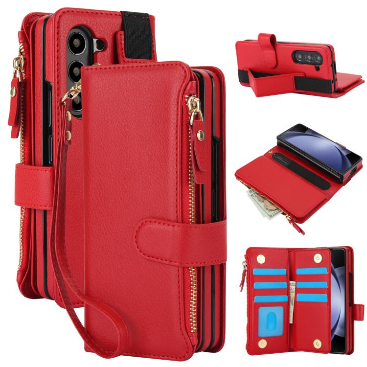 Solid Color Wristband Wallet Folding Leather Phone Case with Lanyard