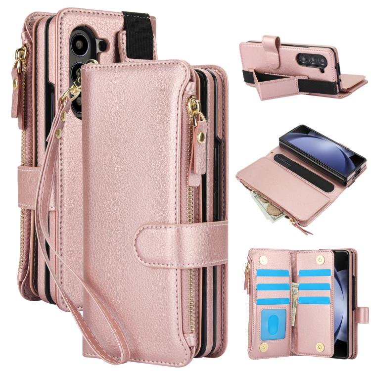 Solid Color Wristband Wallet Folding Leather Phone Case with Lanyard