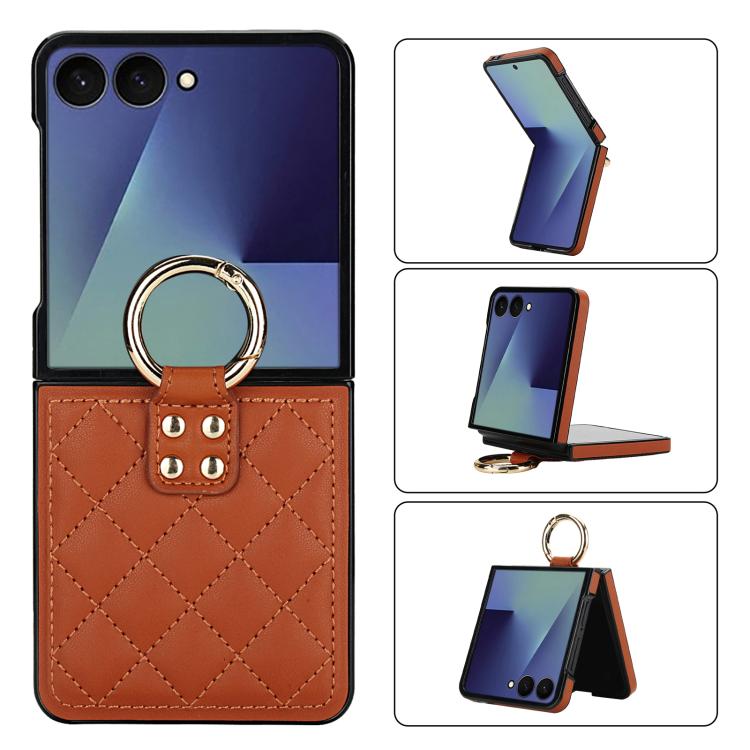 Rhombic Texture Ring Holder PU Phone Case