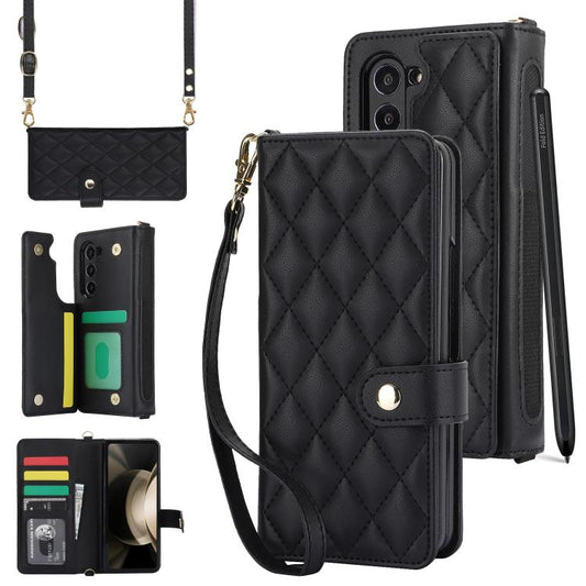 Rhombic Texture Crossbody Multifunctional Leather Phone Case