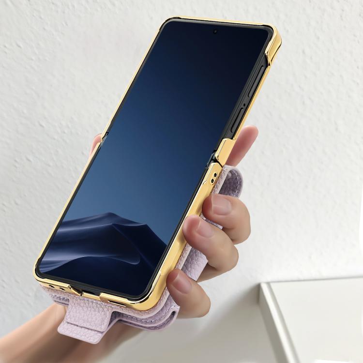 Litchi Pattern Makeup Mirror PU Phone Case with Silk Scarf