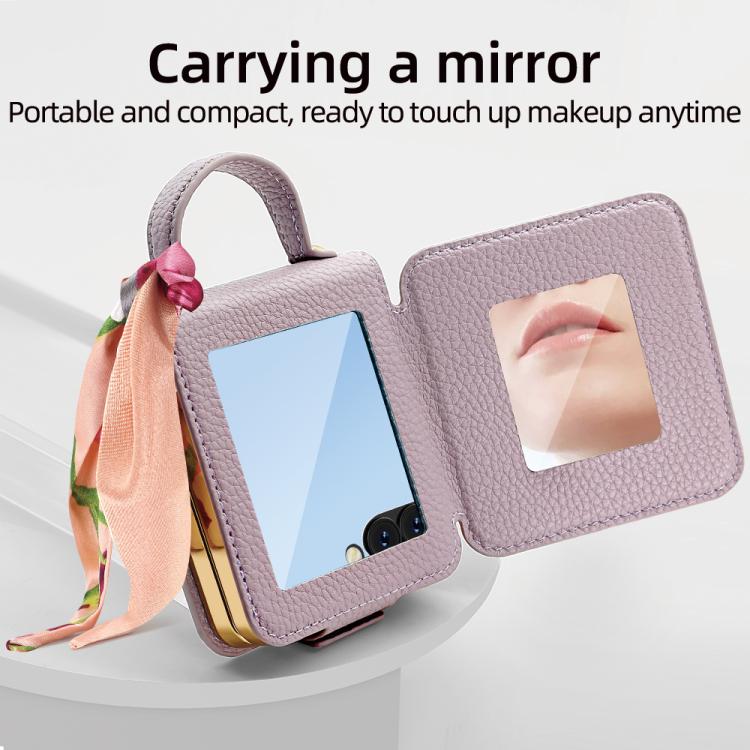 Litchi Pattern Makeup Mirror PU Phone Case with Silk Scarf