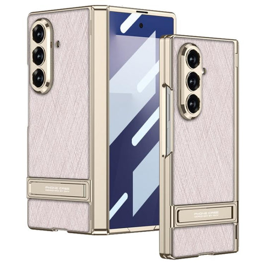 GKK Integrated Magnetic Plain Leather Silver Brocade Phone Case with Holder