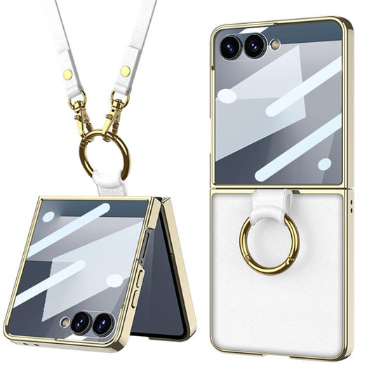 GKK Integrated Electroplating Ring Leather Phone Case with Strap