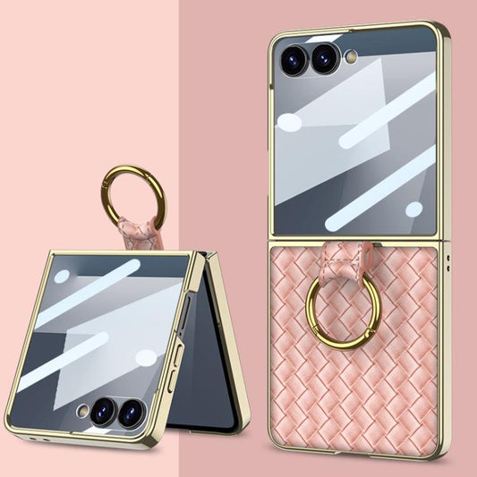 GKK Integrated Plating Weave Texture Phone Case with Ring Holder