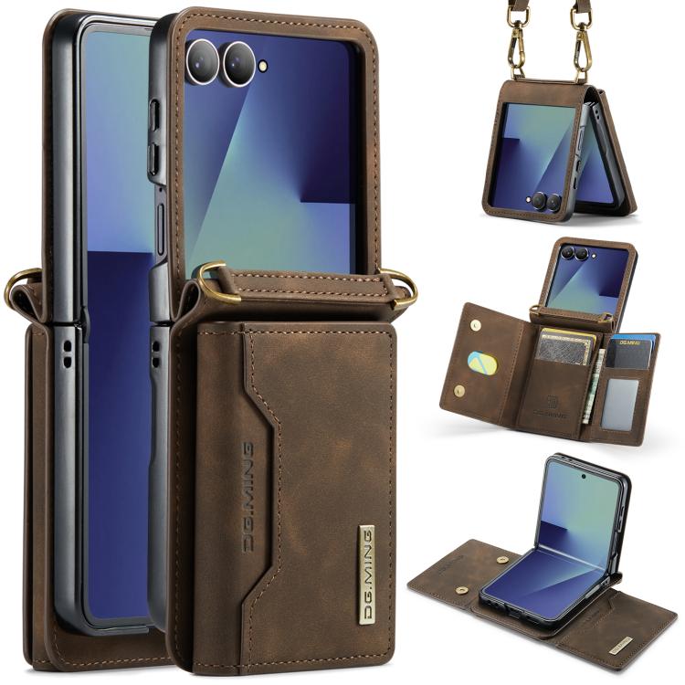 DG.MING M2 Series 3-Fold Multi Card Bag hybrid Magnetic Phone Case with Long Lanyard