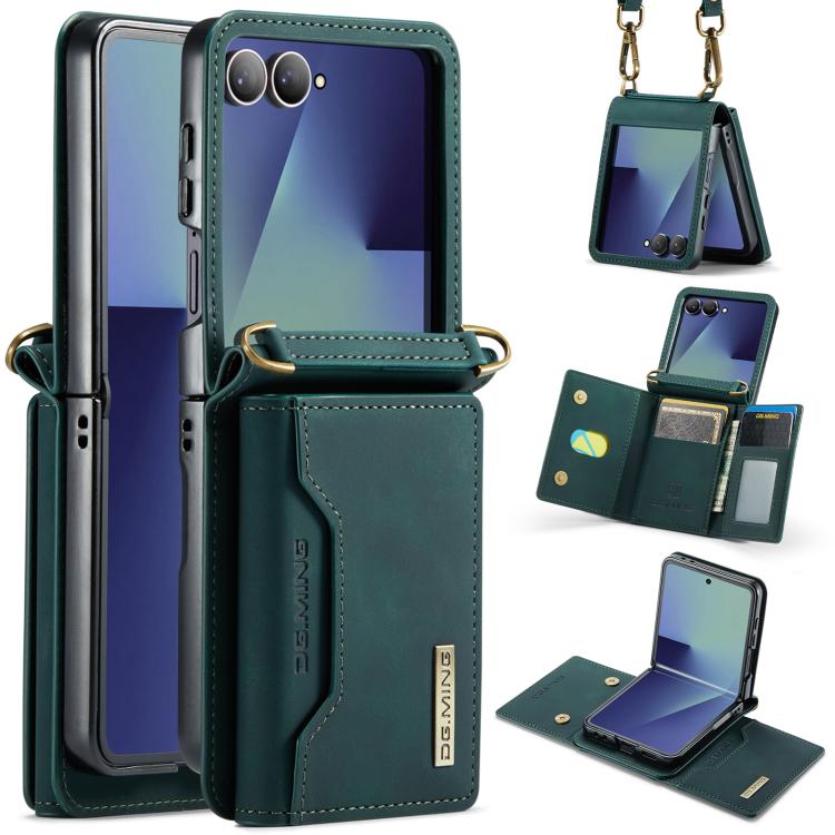 DG.MING M2 Series 3-Fold Multi Card Bag hybrid Magnetic Phone Case with Long Lanyard