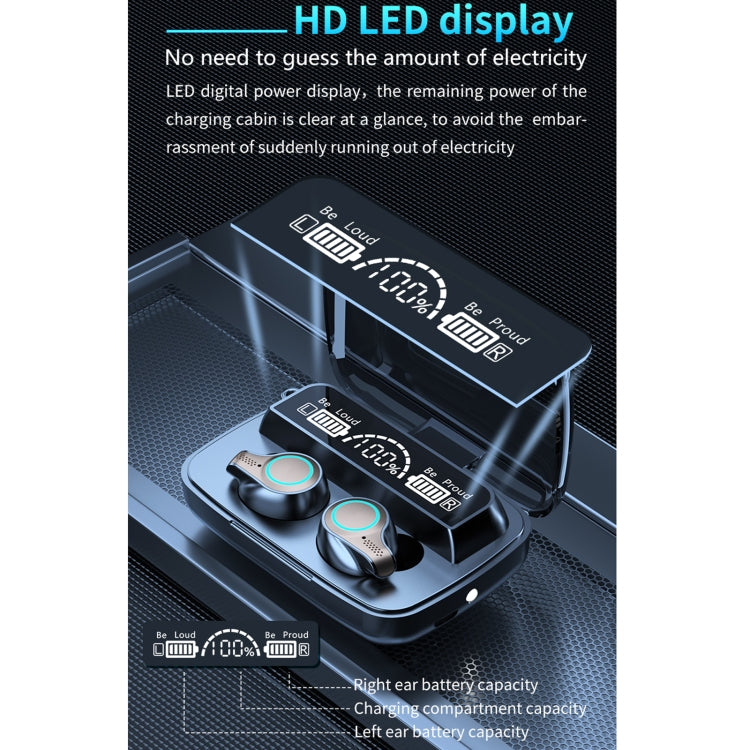 M18 Bluetooth 5.1 LED Display Screen Waterproof Wireless Bluetooth Earphone with Charging Box, M18