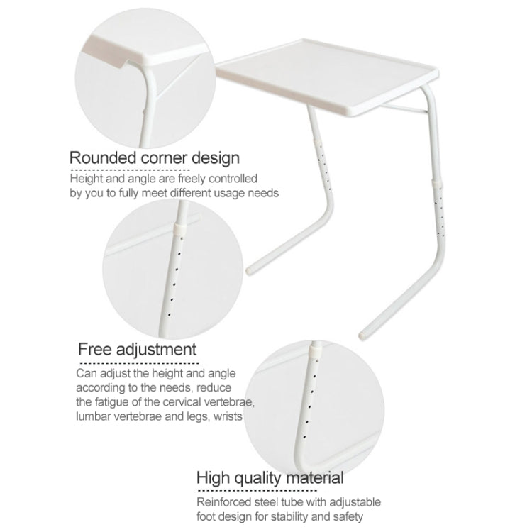 Plastic Pad Steel Tube Bracket Liftable Foldable Portable Multi-purpose Laptop Table, Adjustable Height: 52-72cm, Adjustable Angle: 30 Degrees / 60 Degrees / 90 Degrees, Adjustable Height: 52-72cm White