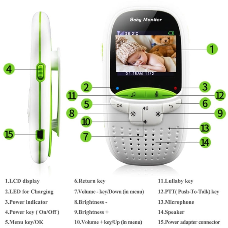 VB602 2.4 inch LCD 2.4GHz Wireless Surveillance Camera Baby Monitor, Support Two Way Talk Back, Night Vision, VB602