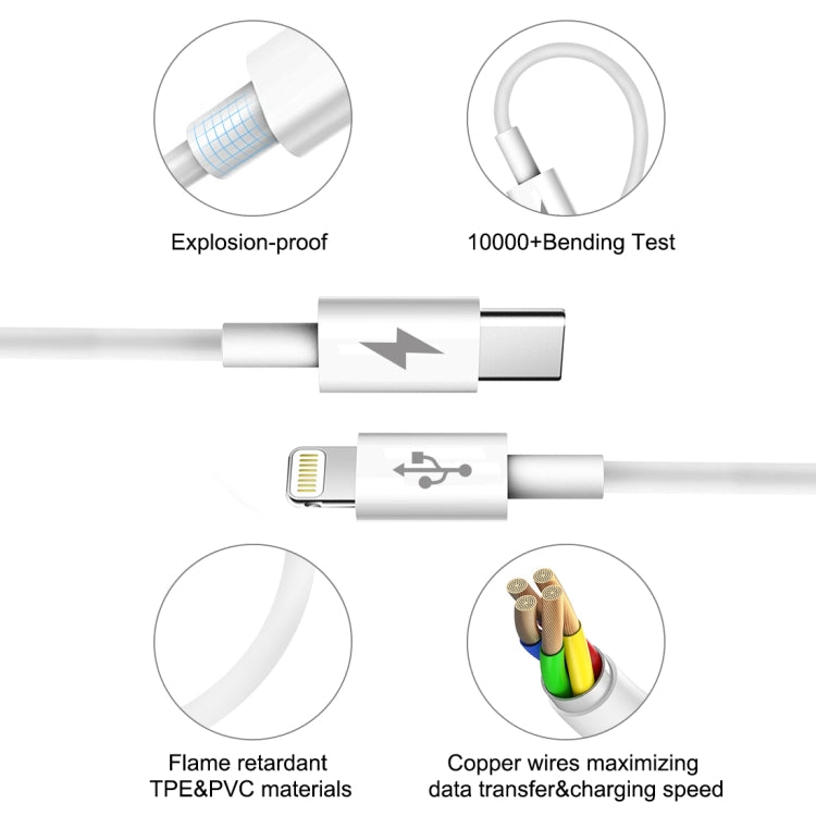 HAWEEL 25W 3A USB-C / Type-C to 8 Pin PD Fast Charging Cable for iPhone, iPad, Cable Length:1m, Type-C to 8 Pin 1m